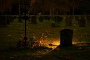 a cemetery at night