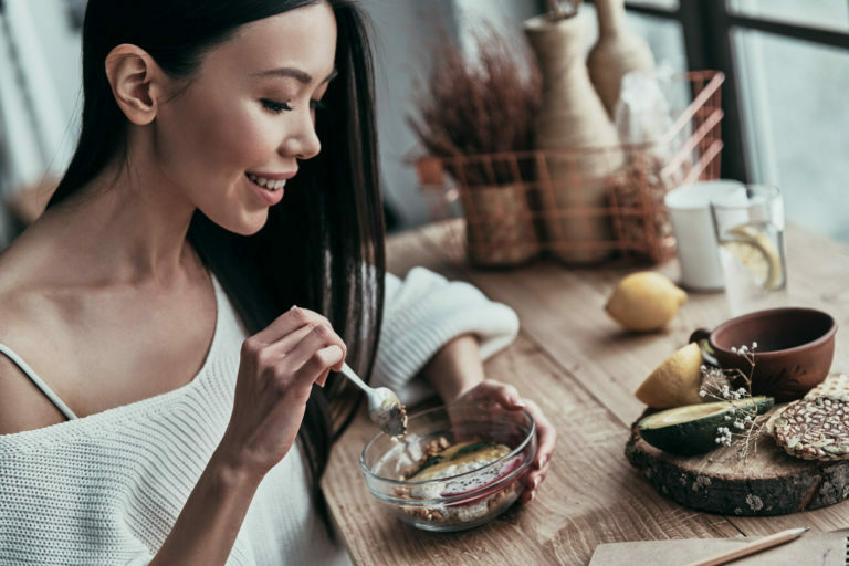a woman eating food
